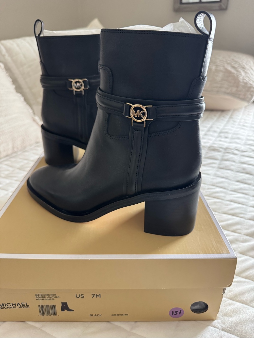 MICHAEL Michael Kors Black Leather MK-Logo Strap Ankle Boots